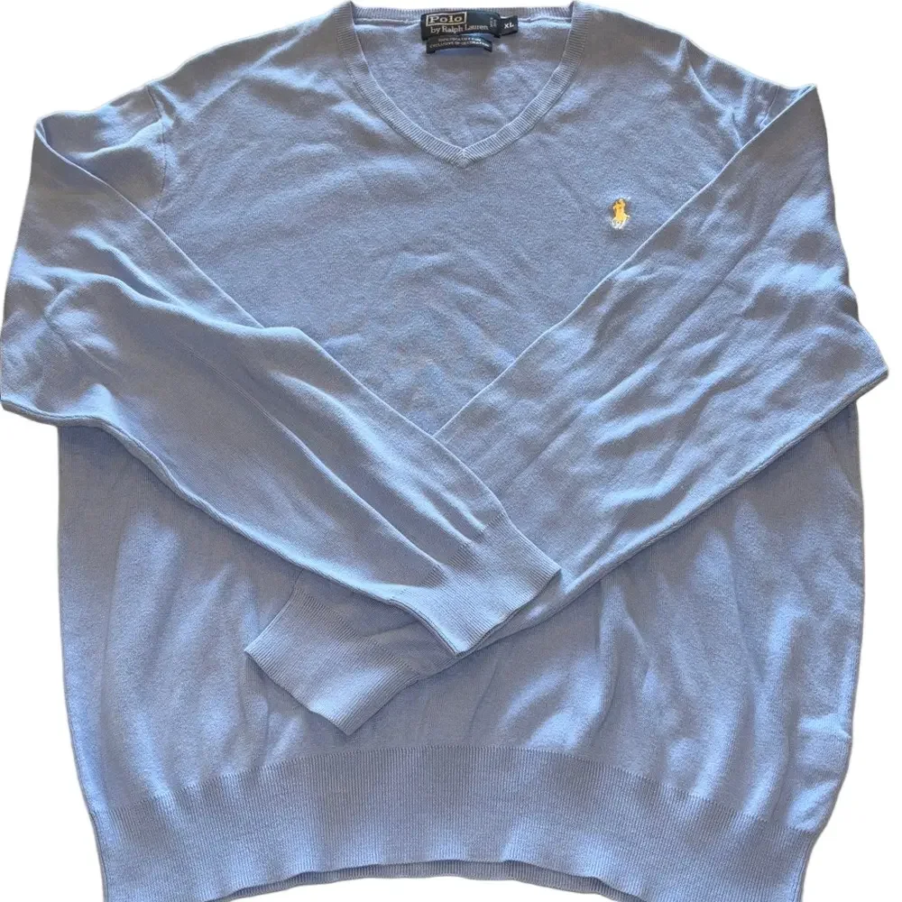 Polo Ralph Lauren Men Pima Cotton V Neck light Blue Sweater Size XL